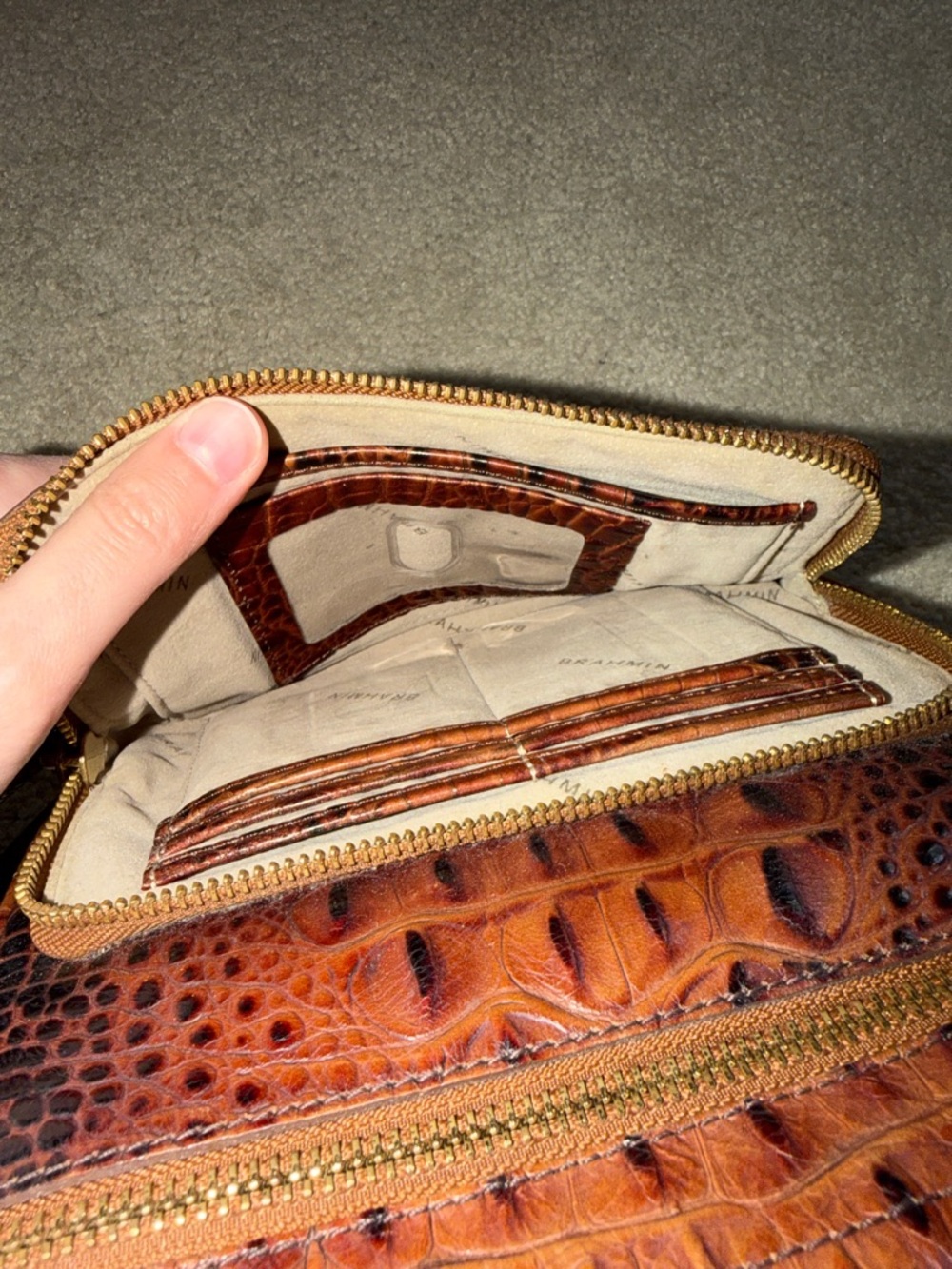 Brahmin Pecan Melbourne Croc-Embossed Crossbody with Front Zip Pocket - Picture 5 of 9